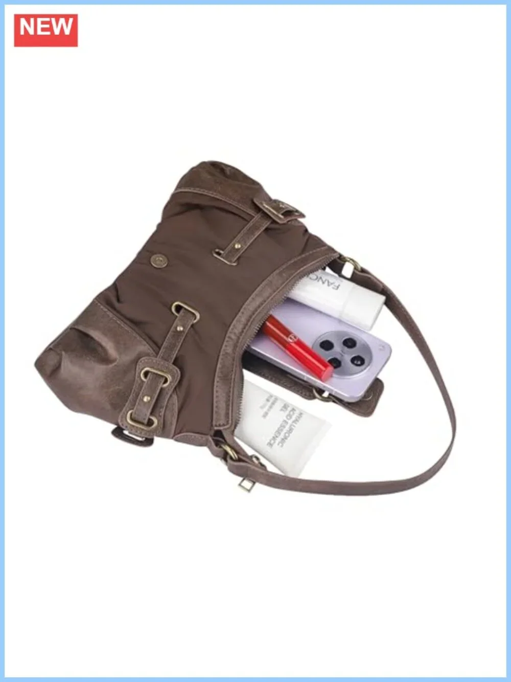 Y2K Retro Grunge Small Hobo PU Leather and Nylon Punk Trendy Shoulder Bag
